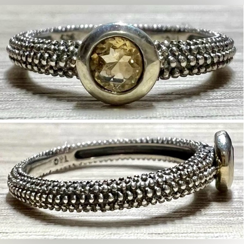 Vintage Designer Town & Country Sterling Silver Pebbled Citrine Ring, Size 6